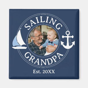Seglande Farfar År Etablerat Marinblå Foto Magnet