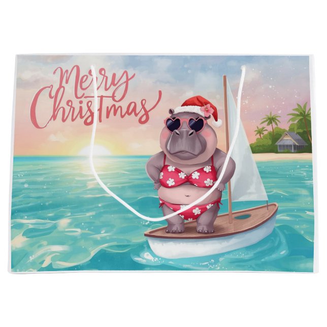 Seglande flodhäst jul bikini på stor våg (Framsidan)