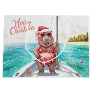 Seglande flodhäst jul bikini på stor våg