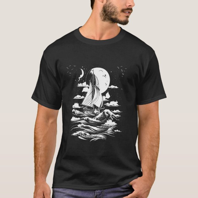 Seglande ritning kapten strand katamaran t shirt (Framsida)