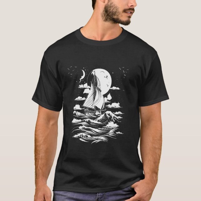 Seglande ritning kapten strand katamaran t shirt (Framsida)
