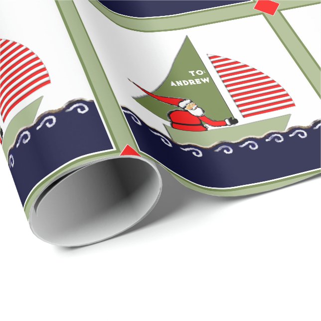 Seglande segelbåt julhelg presentpapper (Rullad Hörn)