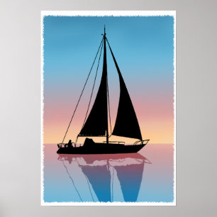 Seglar på solnedgångsilhouetten poster