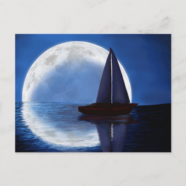 Seglarens Måne ~Moonlight Sailboat~ Postcard Vykort (Framsida)
