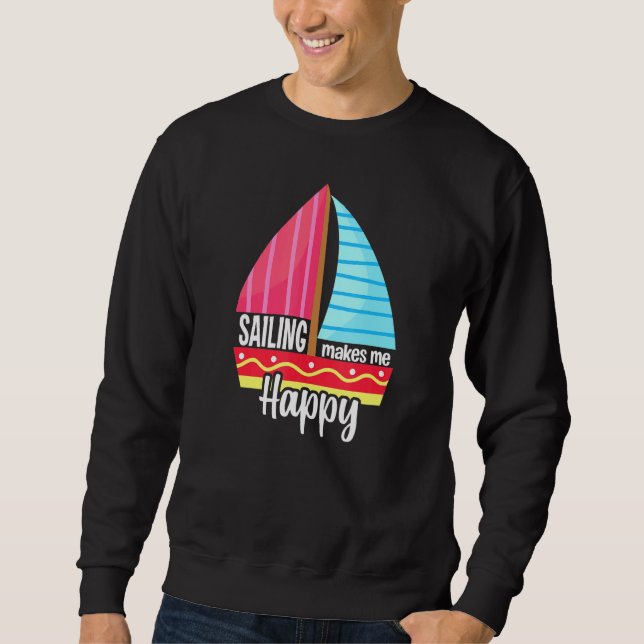 Segling gör mig Lycklig segelbåt Lång Ärmad Tröja (Framsida)