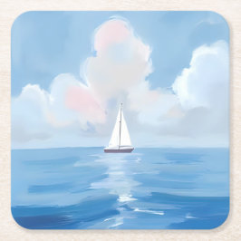Segling i blått | Havsmålning för kustsegelbåt Underlägg Papper Kvadrat
