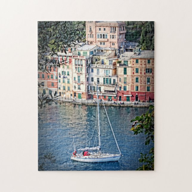Segling i Helgdag i Portofino-Italien - 11 x 14 -  Pussel (Vertikal)