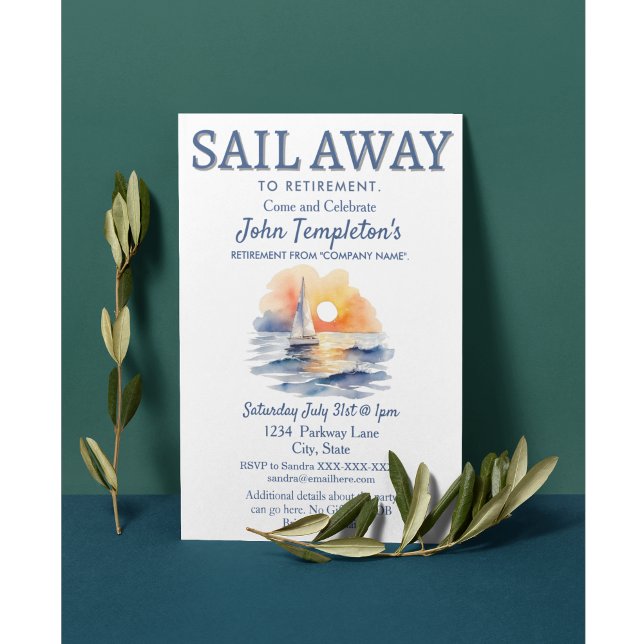 Segling i Pension-parters inbjudningar sjövägen (Sail Away! Sailing Sailboat Retirement party invitations)