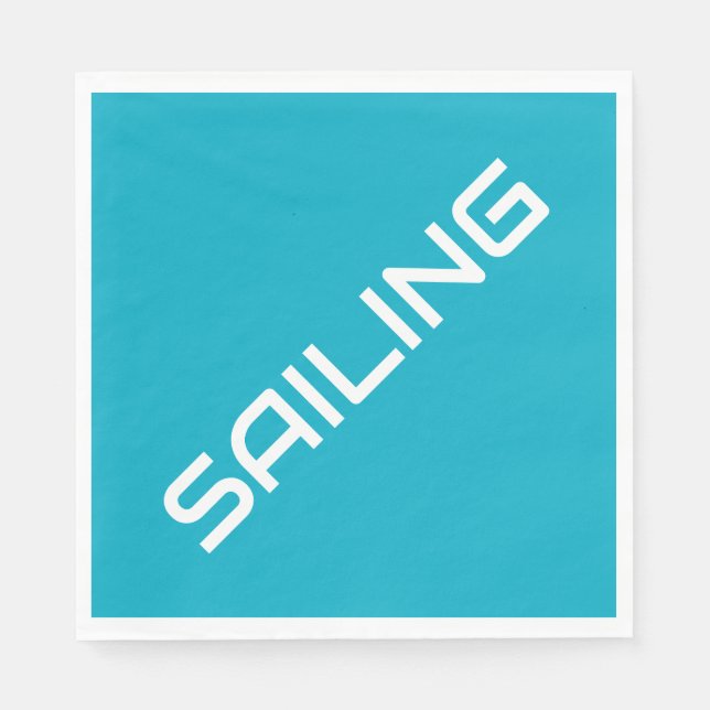 SEGLING Ljus Azurblå Modern Vit Sned Text Pappersservett (Framsidan)