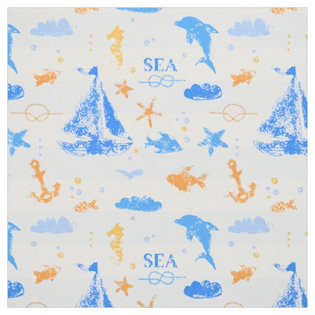Segling med delfiner Nautical Fabric Tyg (Provkarta)