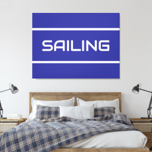 SEGLING Modern vit textrandig på djupblått Canvastryck