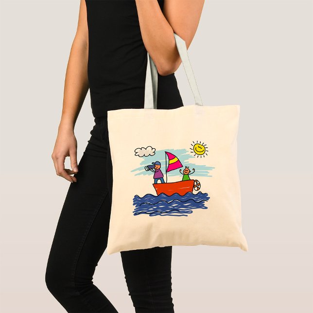 Segling Resa Illustration Segelbåt Tote Bag Tygkasse (Skapare uppladdad)