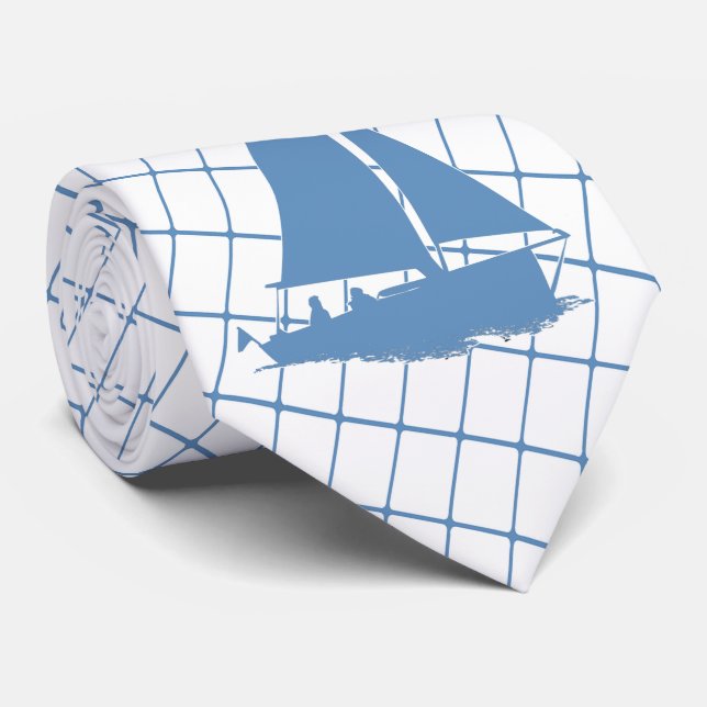 Segling Segelbåt vid Blue Check Necktie Slips (Rullad)