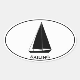 Segling Sloop Sailboat Oval Logotyp Ovalt Klistermärke