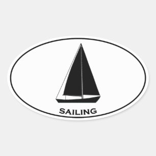 Segling Sloop Sailboat Oval Logotyp Ovalt Klistermärke