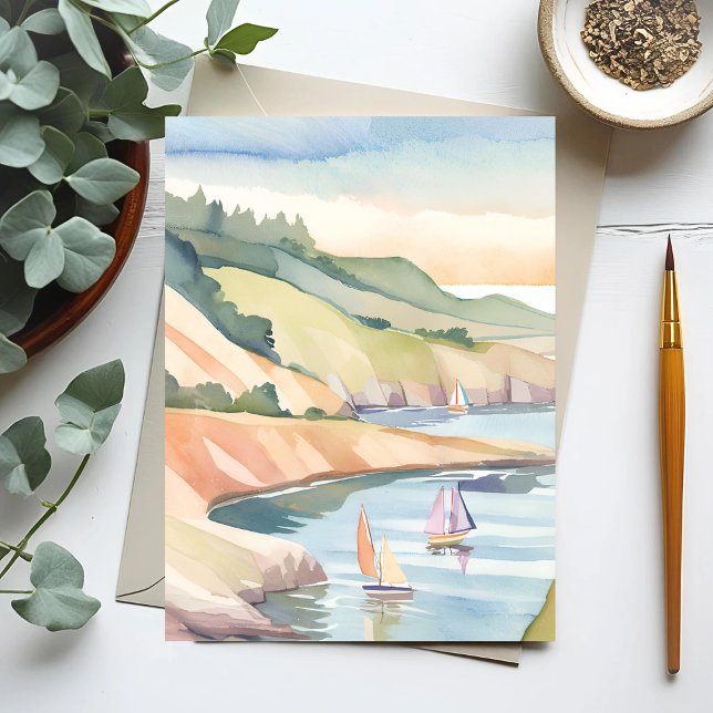 Segling Strand | Rhode Island Hav Aquarell Vykort (Skapare uppladdad)