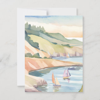 Segling Strand | Rhode Island Hav Aquarell Vykort