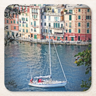 Segling till Portofino, Italia Underlägg Papper Kvadrat