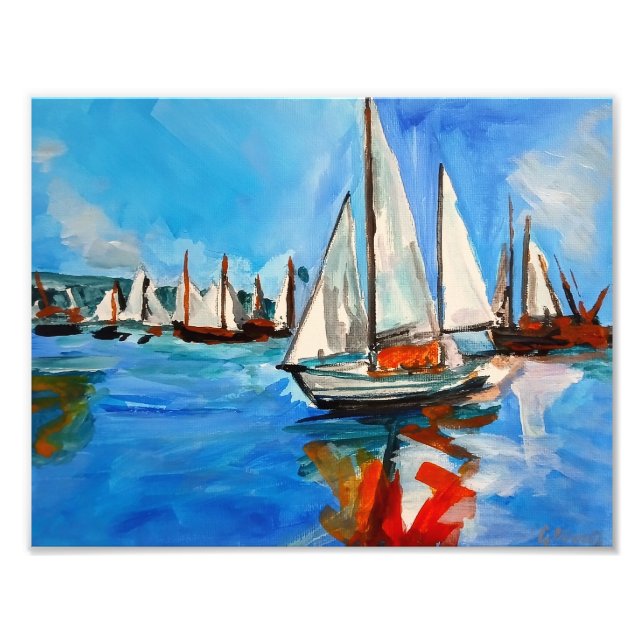 Seglingsregatta hamnreflektioner fototryck (Framsidan)