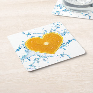 Segment av hjärtformad Orange Underlägg Papper Kvadrat