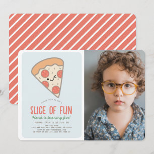 Segment av Roligten Pizza Kawaii Blue Photo Boy Bi Inbjudningar