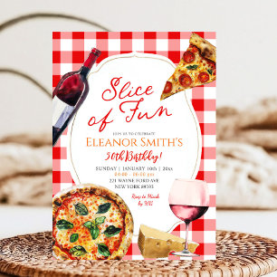 Segment av Roligten Pizza och Vin Teme Vuxen Birth Inbjudningar