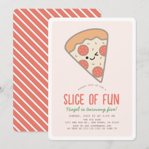 Segment av Roligten Pizza Party Kawaii Rosa Girl B Inbjudningar