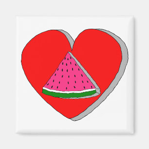 Segment av vattenmelon och rött hjärta Teckning Magnet