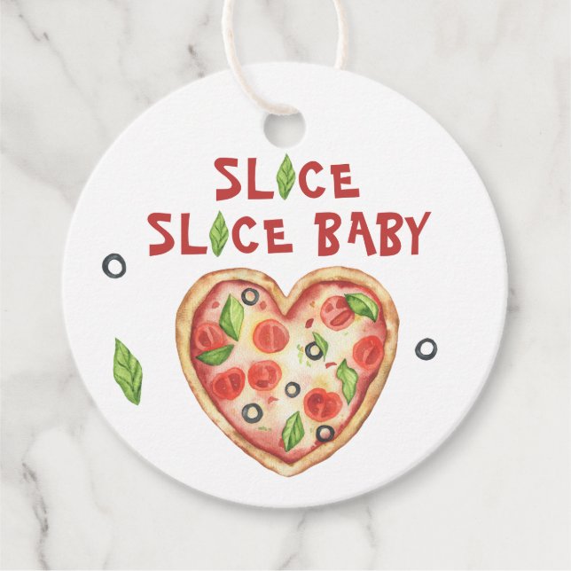 Segment baby pizza - vattenfärgsbabydusch gåvor etiketter (Framsida)