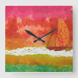 Segment Red Himmel Fyrkantig Klocka