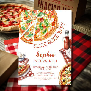 Segment Segce Baby Modern Pizza 1:a födelsedag Inbjudningar