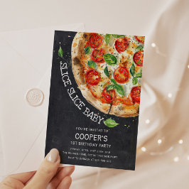Segment Segce Baby Modern Pizza 1:a födelsedag Inbjudningar