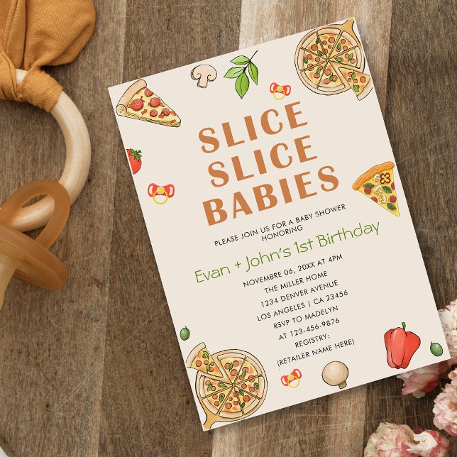 Segment Segce Baby Pizza Baby Twillingar Birthday Inbjudningar (Skapare uppladdad)