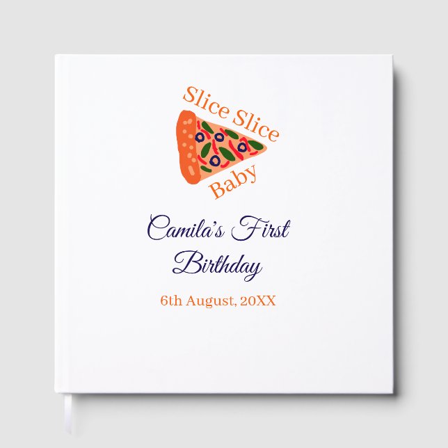 Segment Segce baby pizza brun blå 1:a födelsedag Gästböcker (Framsida)