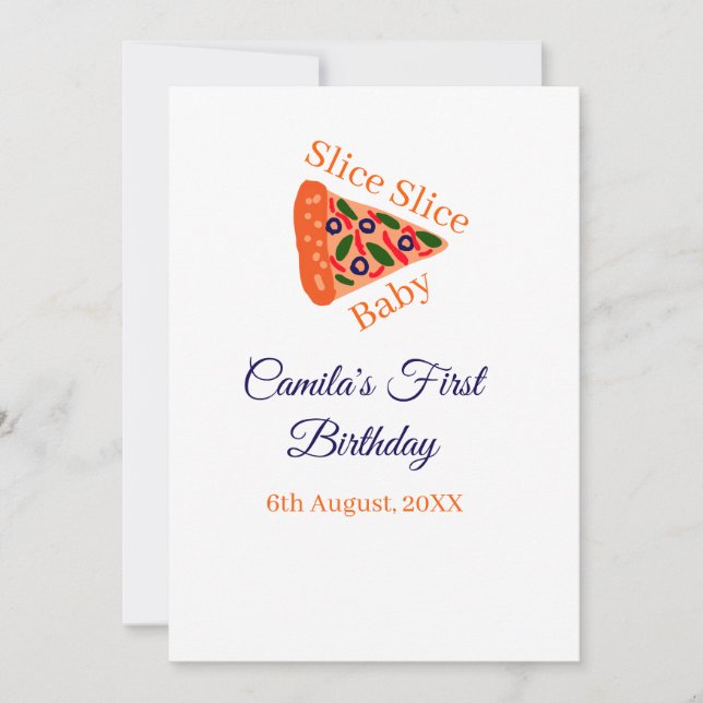 Segment Segce baby pizza brun blå 1:a födelsedag Inbjudningar (Framsida)