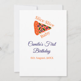 Segment Segce baby pizza brun blå 1:a födelsedag Inbjudningar