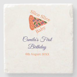 Segment Segce baby pizza brun blå 1:a födelsedag Stenunderlägg