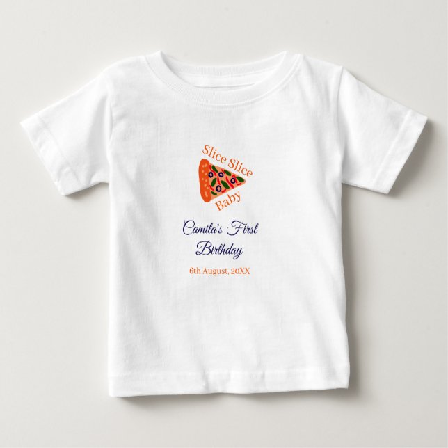 Segment Segce baby pizza brun blå 1:a födelsedag T Shirt (Framsida)