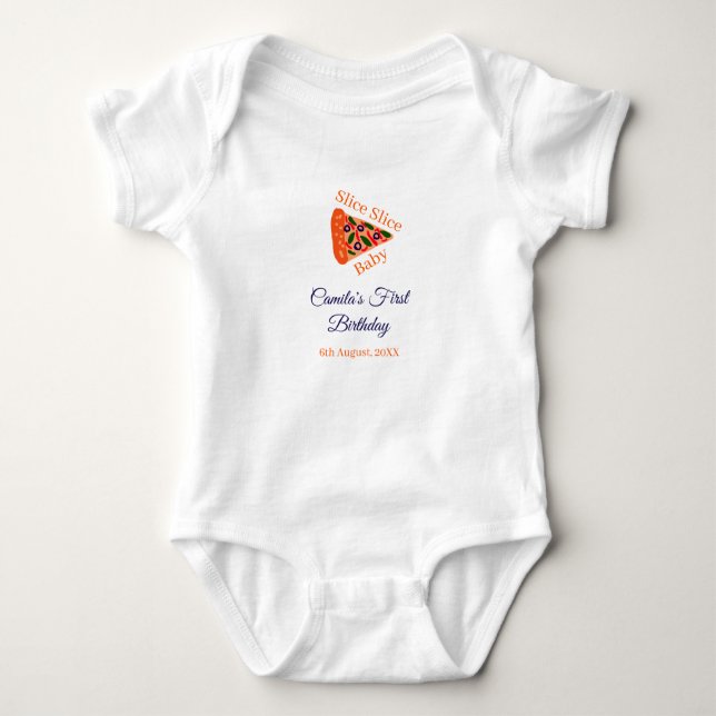 Segment Segce baby pizza brun blå 1:a födelsedag T Shirt (Framsida)