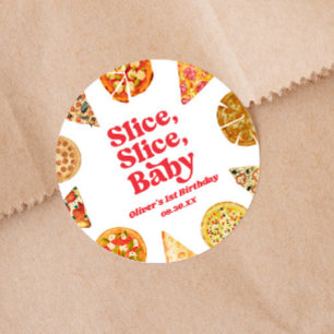 Segment, Segce, Baby! Pizza Födelsedagsfest Runt Klistermärke