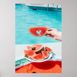 Segmenterad vattenmelon på vit papper poster