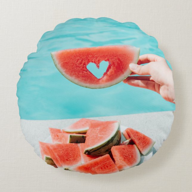 Segmenterad vattenmelon på vit papper rund kudde (Framsidan)