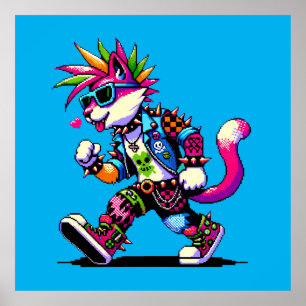 Segmentkatthöjd - Coola Pixel Art Rebel Design Poster