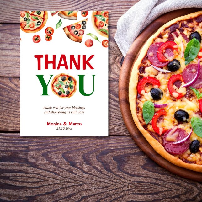 Segmentsegmentet baby italiensk pizzakerdusch tack kort (Slice slice baby Italian pizza baby shower Thank You Card tricolore pizza thank you card pizza party)