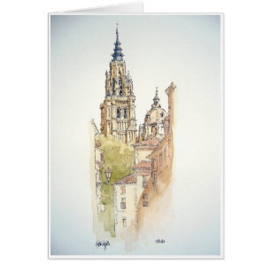Segovia Toledo. Vattenfärgmålning Hälsningskort