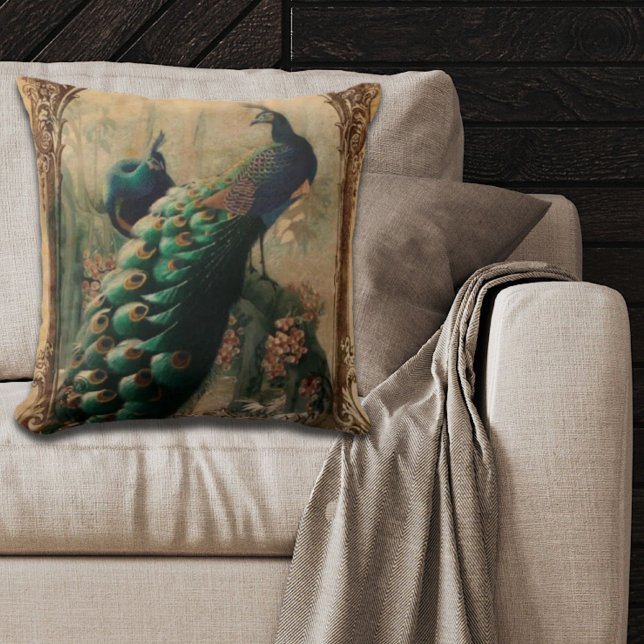 segrande vintage blommigt parisisk påk kudde (victorian vintage floral parisian peacock throw pillow)