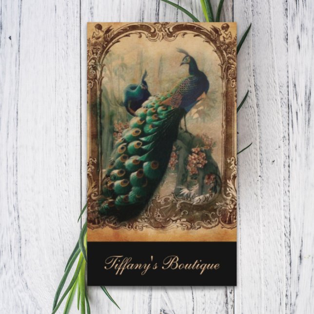 segrande vintage blommigt parisisk påk visitkort (victorian vintage floral parisian peacock business card)