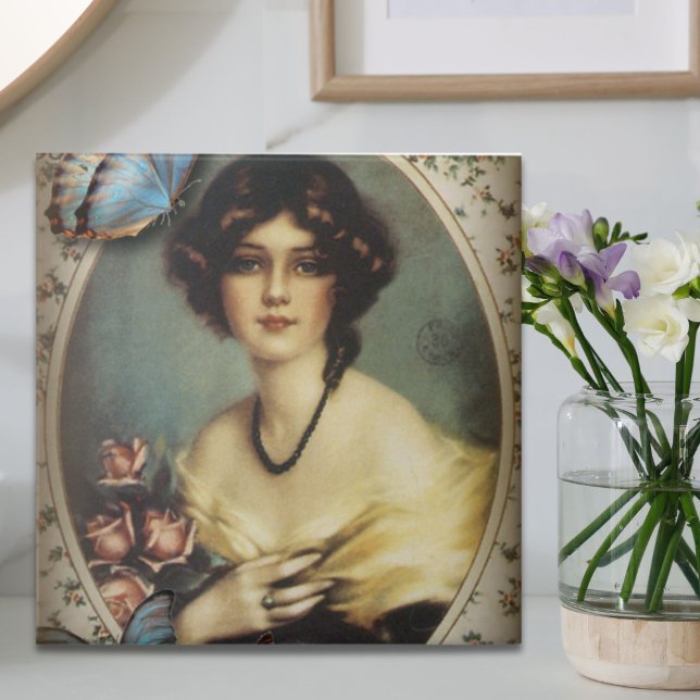 segrare i den parisiska blommigten mode kakelplatta (retro parisian fashion floral victorian ceramic tile)
