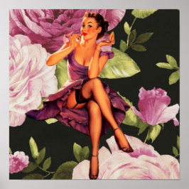 segrare Paris Botaniskt lila Ro Pin Up Girl Poster