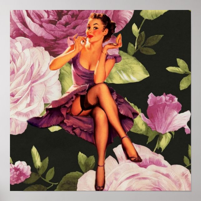 segrare Paris Botaniskt lila Ro Pin Up Girl Poster (Framsidan)